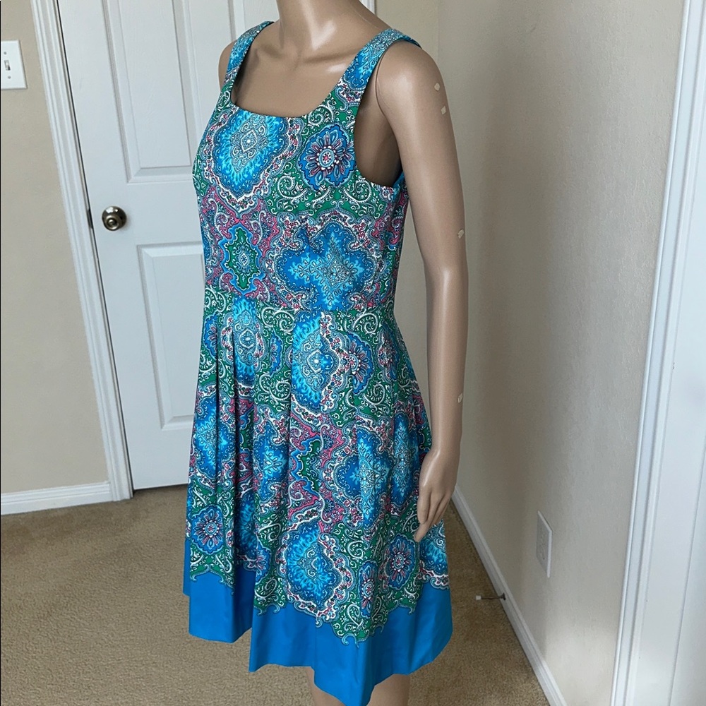 NWT TALBOT Vibrant Blue and Green Paisley Midi Dress Size 6P - Picture 3 of 12